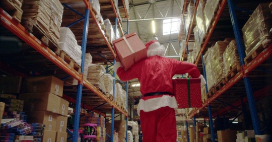 Santa in warehouse